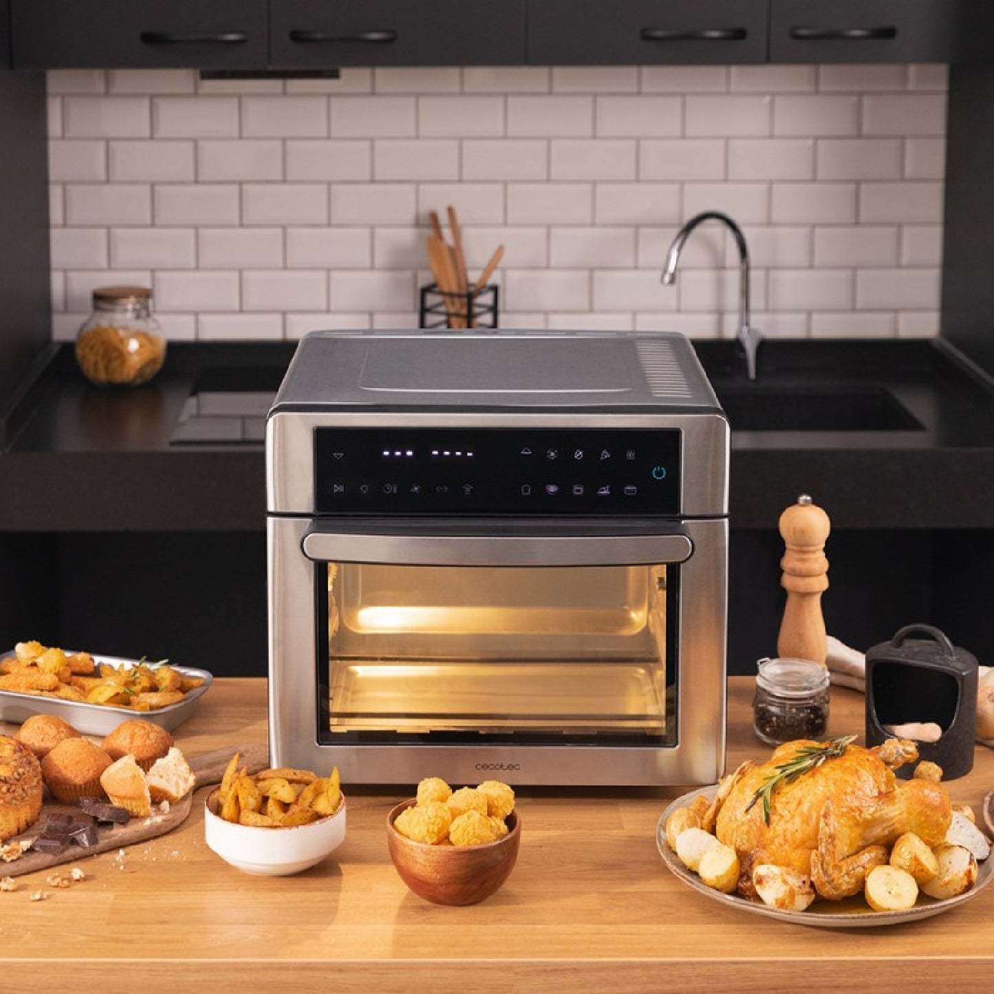 Cecotec Horno Freidora De Aire Caliente Bake&fry 2500 Touch Steel. 1600 W 25 Litros Convección Pantalla Táctil 9 Funcion_2