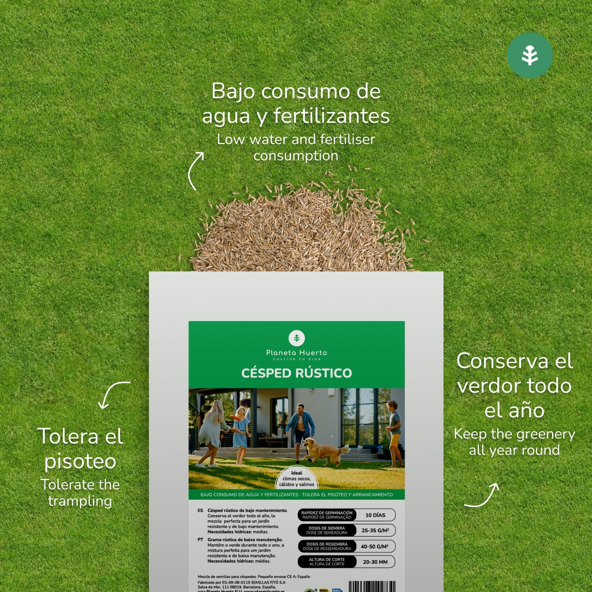 Sementes de Relva Rústica Planeta Huerto 1 kg