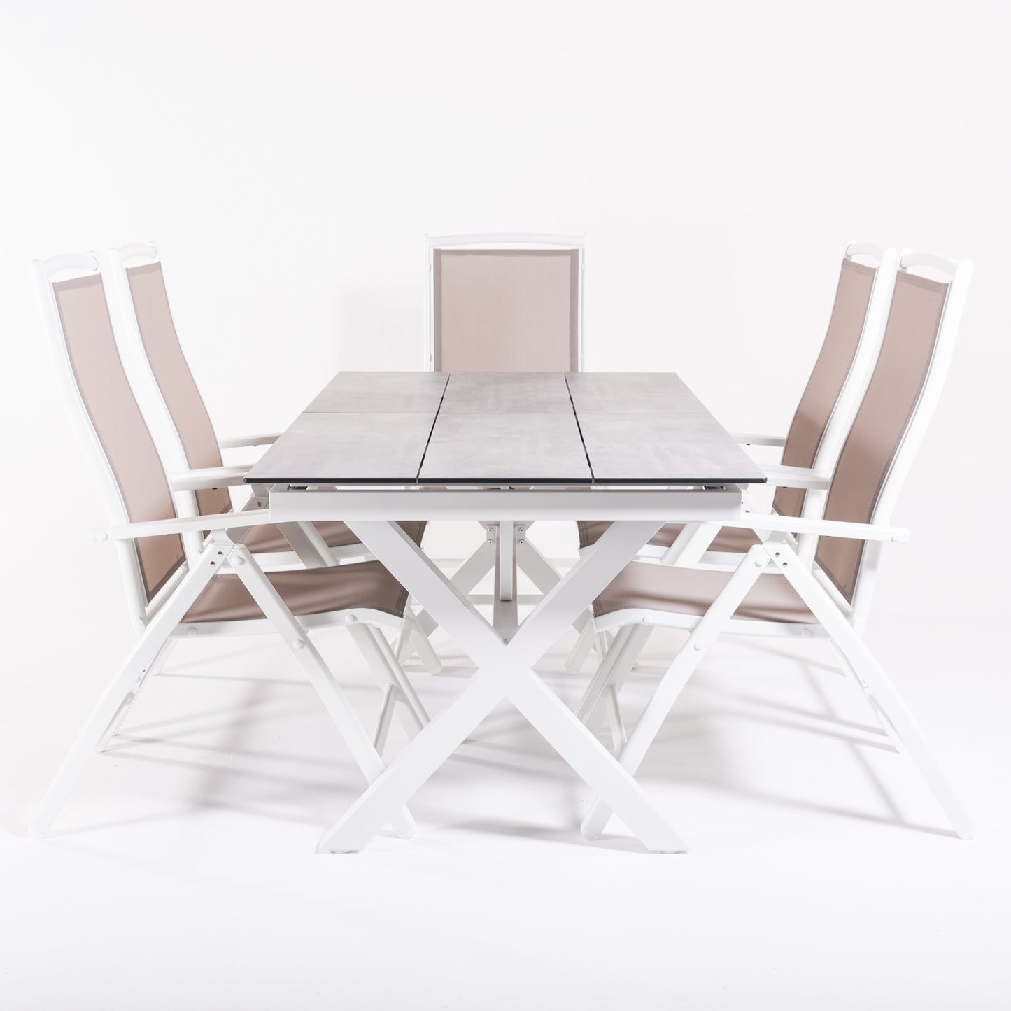 Conjunto De Mesas Y Sillas Reclinables De Terraza, Mesa Extensible 180 A 240 Cm, Aluminio Y Hpl, Color Blanco_3
