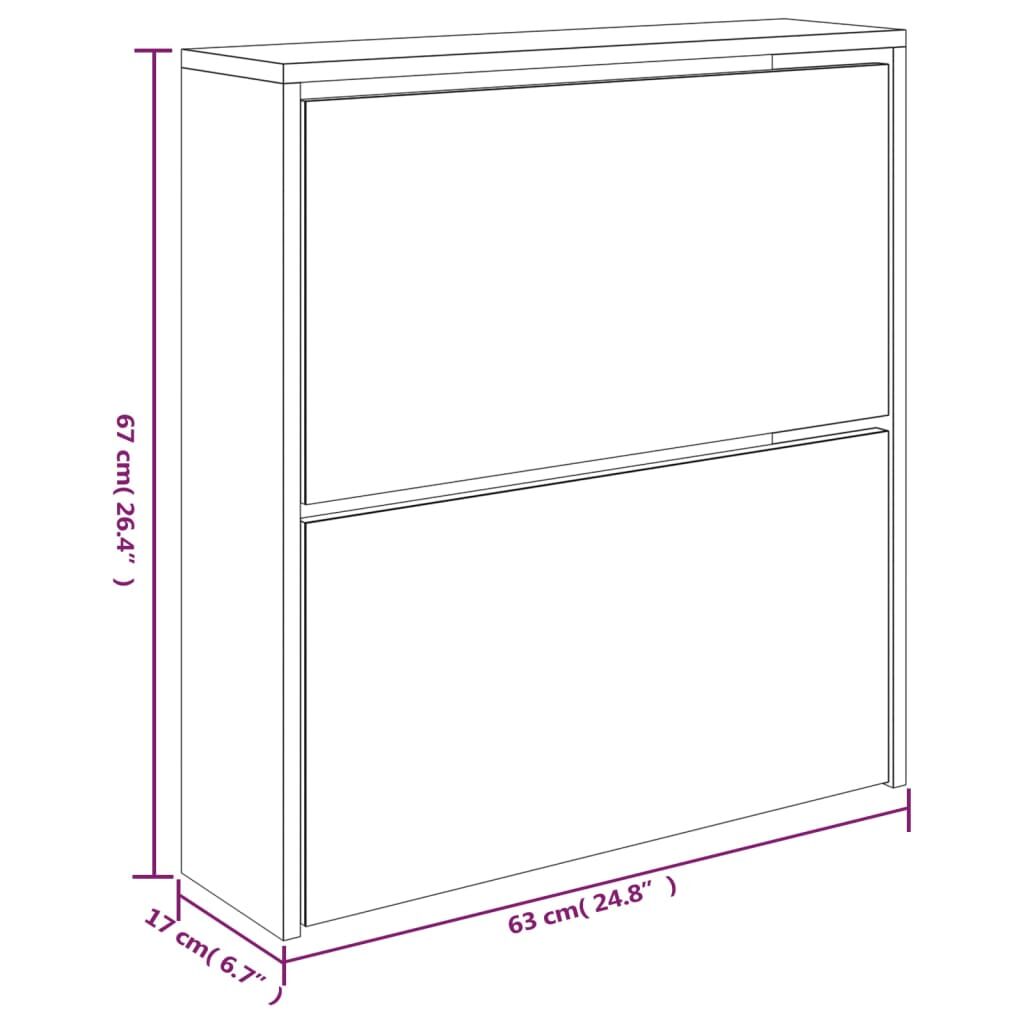 Vidaxl Mueble Zapatero Con Espejo 2 Niveles Roble Ahumado 63x17x67 Cm_2