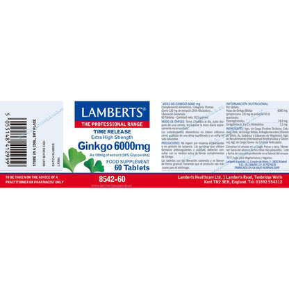 Ginkgo Biloba 6.000 mg, Lamberts 180 tabletas