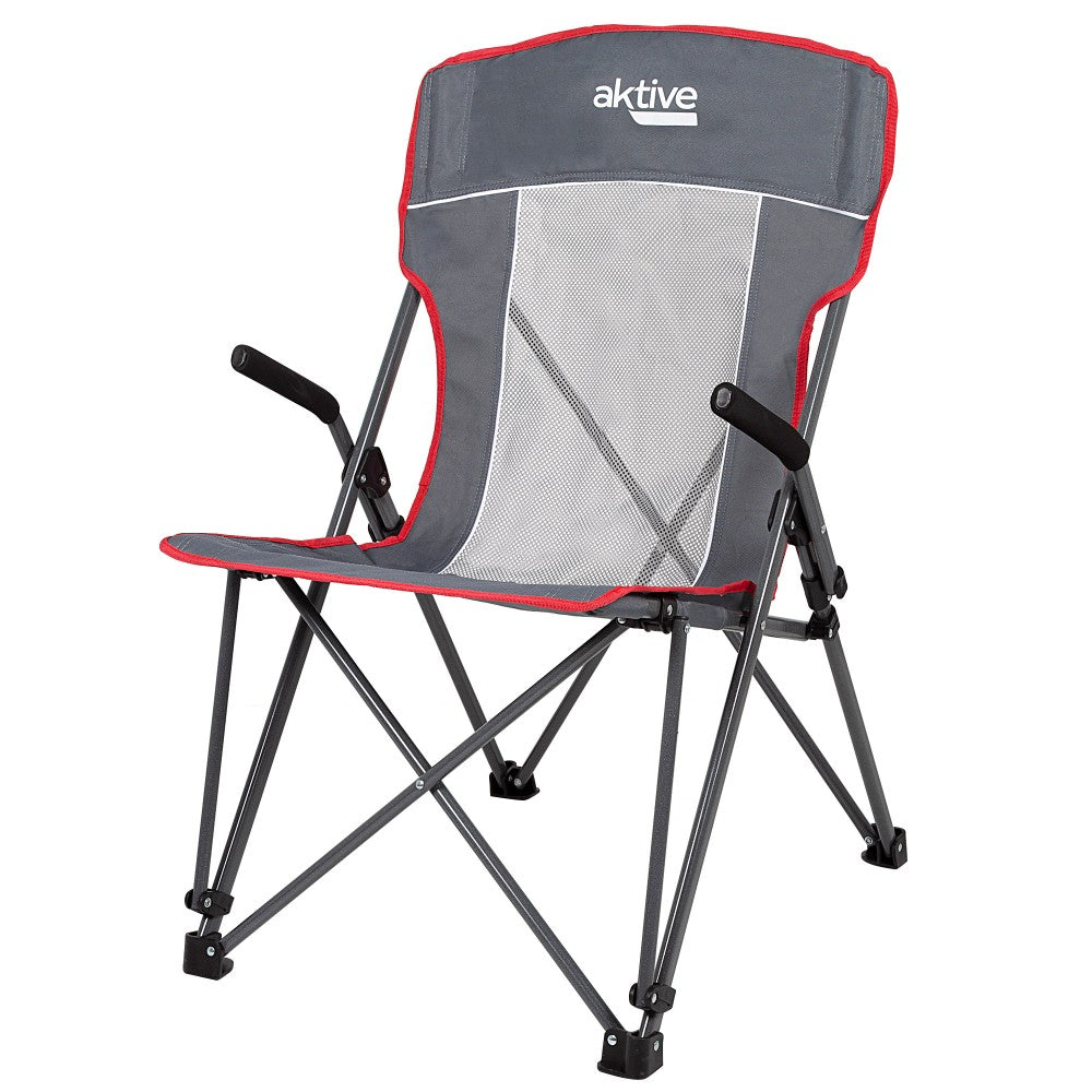 Silla Plegable Camping Antivuelco Gris C/reposabrazos Removíbles Aktive_0
