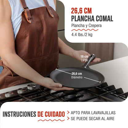 Victoria Plancha Cocina Inducción Comal Hierro Fundido Esmaltado, Pizza Tortillas 26,6cm Fuego, Barbacoa, 34504, Negro_4
