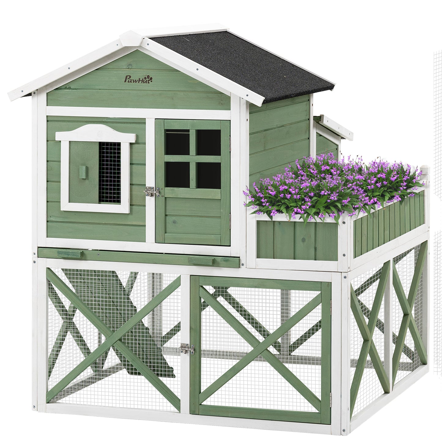 Pawhut Gallinero De Madera Exterior Con Corral Jardinera Y Bandeja 110x109x124cm_0