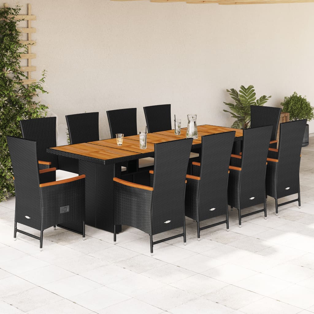 Set De Comedor Jardín 11 Pzas Con Cojines Ratán Sintético Negro / Vetonek_1