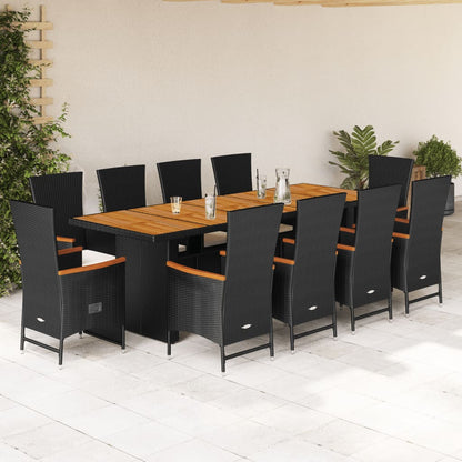 Set De Comedor Jardín 11 Pzas Con Cojines Ratán Sintético Negro / Vetonek_1