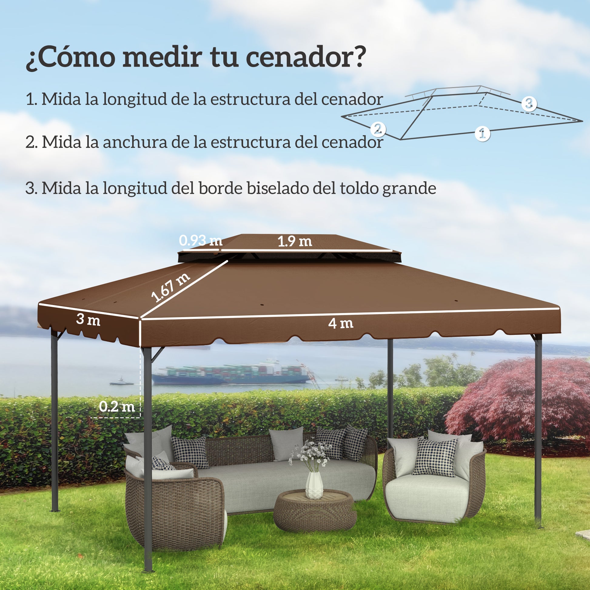 Outsunny Techo De Repuesto Para Cenador 4x3 M Con Doble Techo Café_2