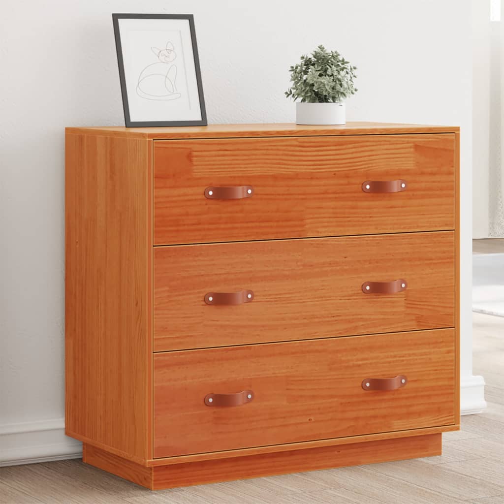 Aparador De Madera Maciza De Pino Marrón Cera 80x40x75 Cm / Vetonek_3