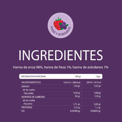 Lanche biológico para bebé +8 meses Palitos de arroz, morango e mirtilo