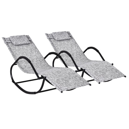 Outsunny Conjunto De 2 Mecedoras De Exterior Con Reposacabezas 160x61x79 Cm Gris_0
