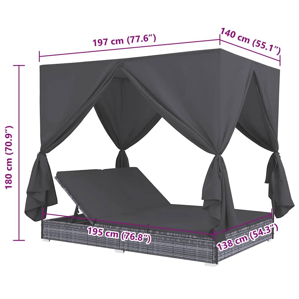 Vidaxl Tumbona Cama Con Cortinas De Ratán Sintético Gris_2