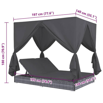 Vidaxl Tumbona Cama Con Cortinas De Ratán Sintético Gris_2