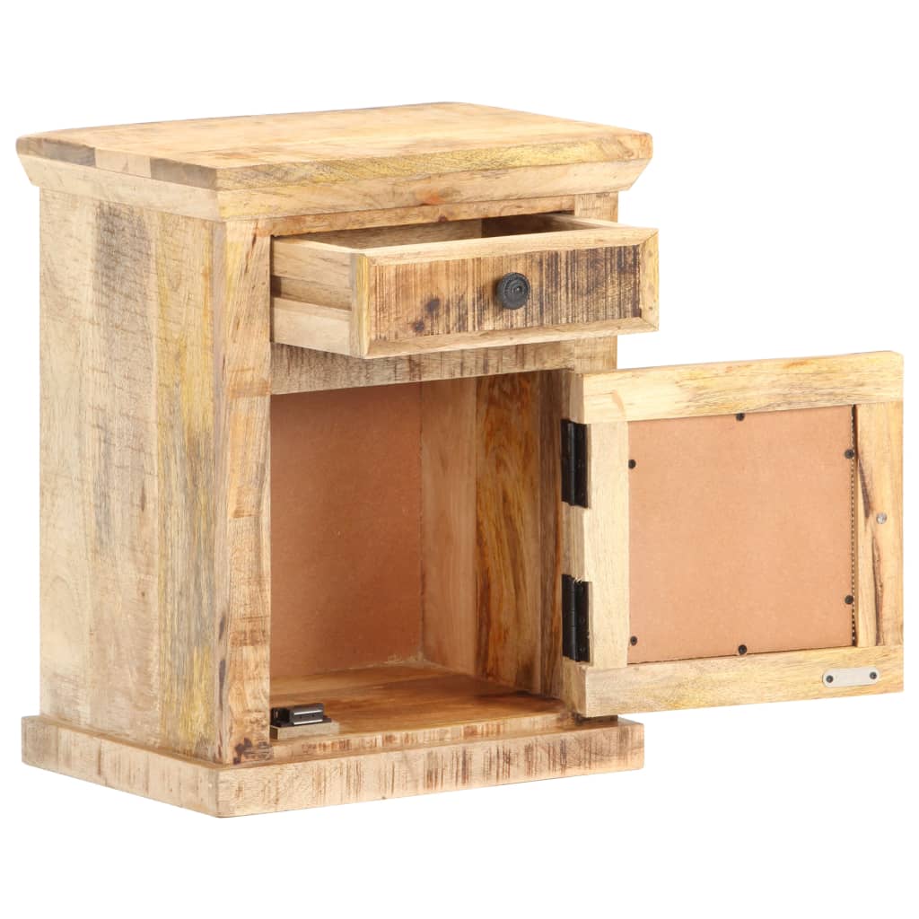 Mesita De Noche Madera Maciza Mango Y Caña Natural 40x30x50 Cm_0