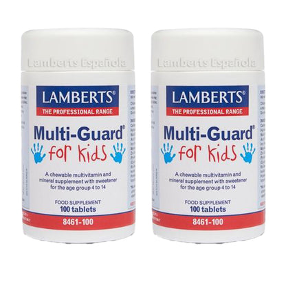 Pack de 2 Multi-Guard para Crianças. Vitaminas e Minerais, Lamberts, 100 comprimidos para mastigar.