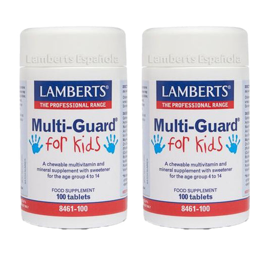 Pack de 2 Multi-Guard para Crianças. Vitaminas e Minerais, Lamberts, 100 comprimidos para mastigar.