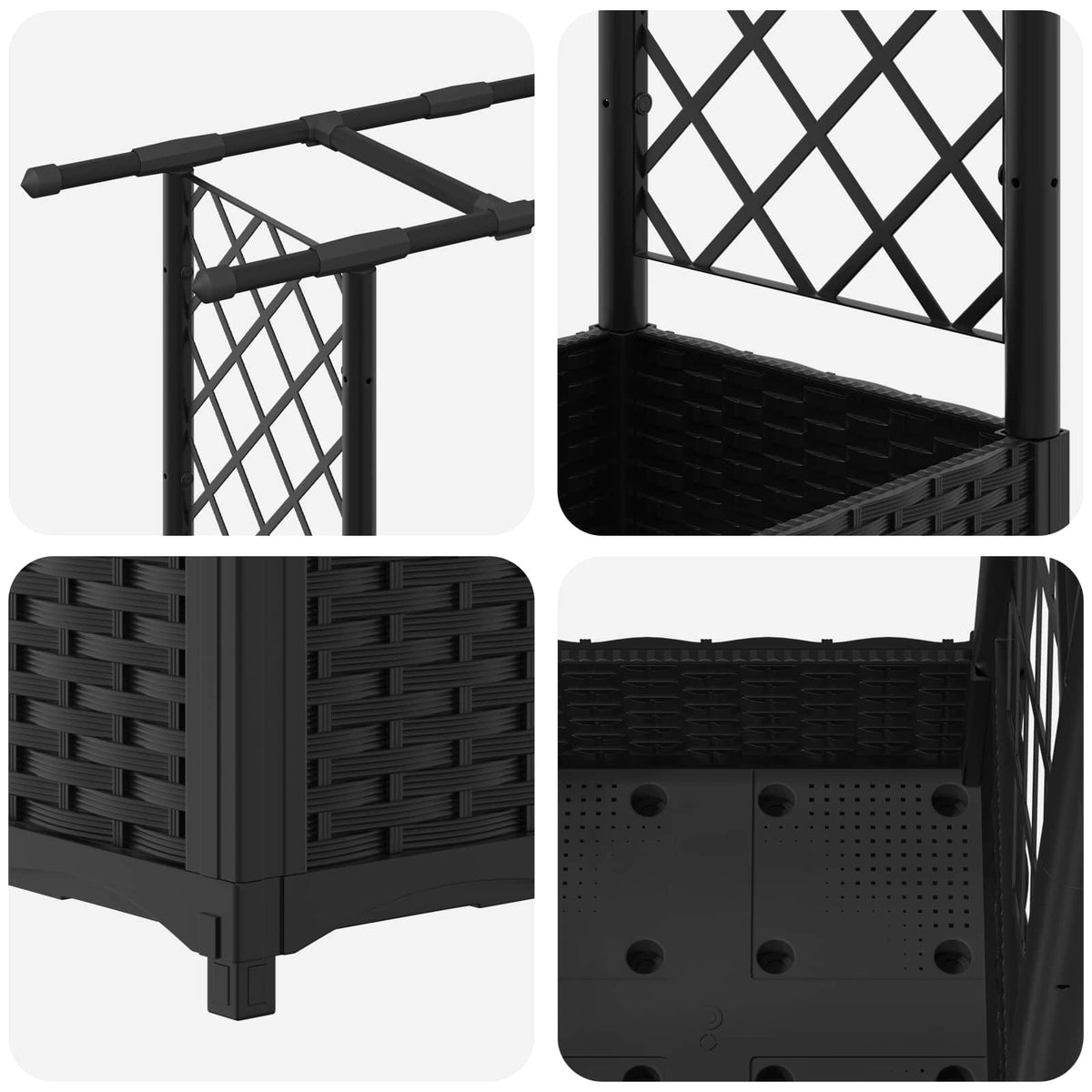 Cama Elevada Con Trellis Y Techo Negro 122,5 X 40 X 121 Cm Pp_5