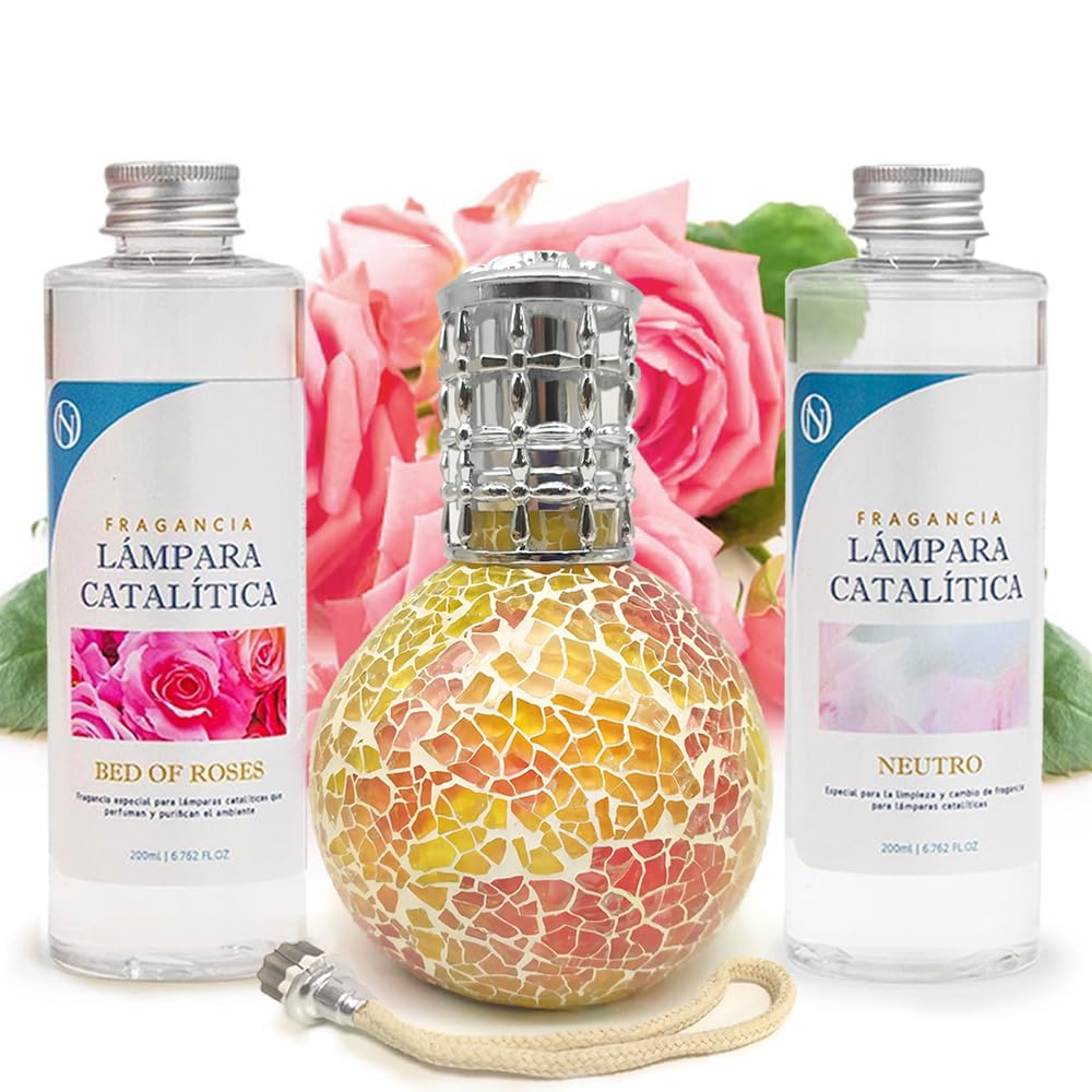 Pack Lámpara Catalítica Mosaico Bicolor + Fragancia Bed Of Roses 200ml + Limpiador Neutro 200ml + Mecha Repuesto_0