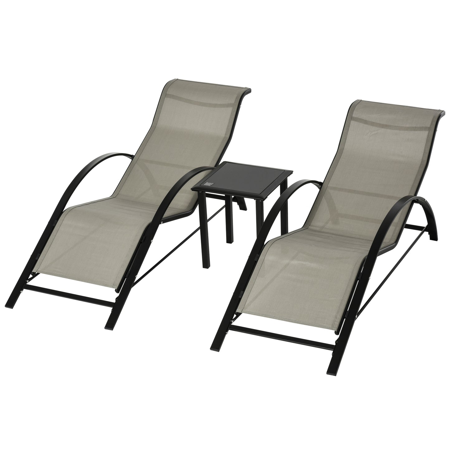 Outsunny Set De 2 Tumbonas Jardín Exterior Con Mesa Auxiliar Reposabrazos Gris_0