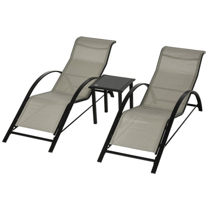 Outsunny Set De 2 Tumbonas Jardín Exterior Con Mesa Auxiliar Reposabrazos Gris_0