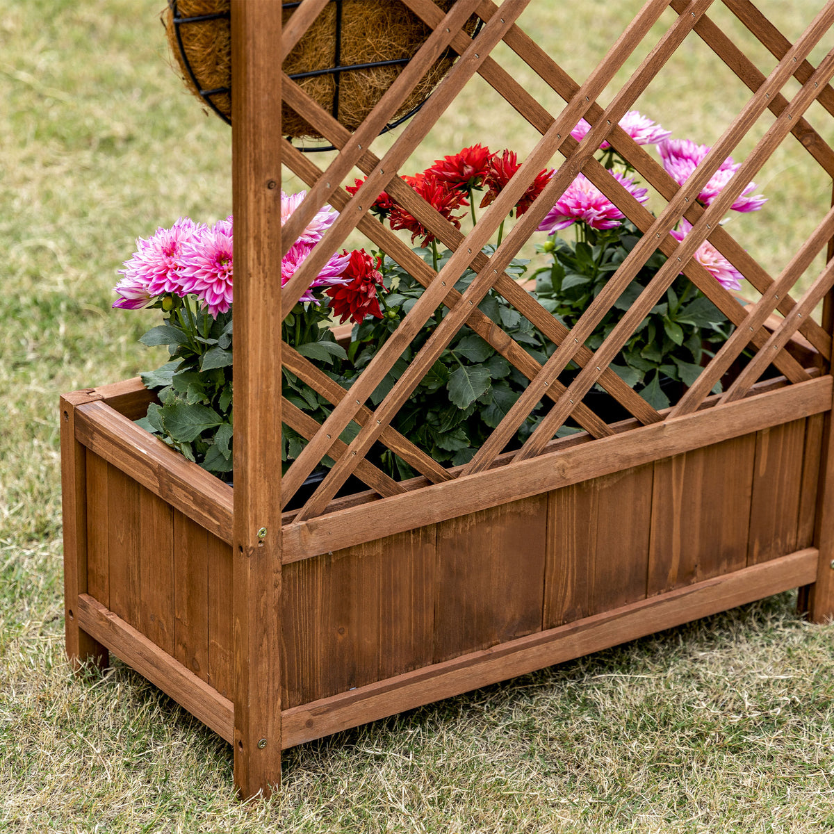 Jardinera Con Enrejado Outsunny Madera De Abeto Madera Natural 60x30x122,5 Cm_3