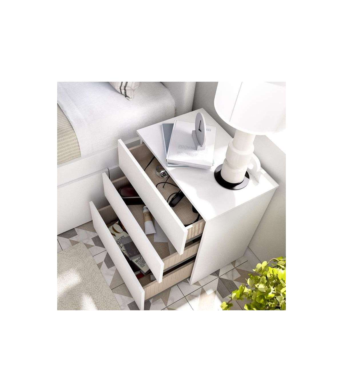 Mesita De Noche Rus Con 3 Cajones En Blanco, 58 Cm(alto)52 Cm(ancho)34 Cm(fondo)_5