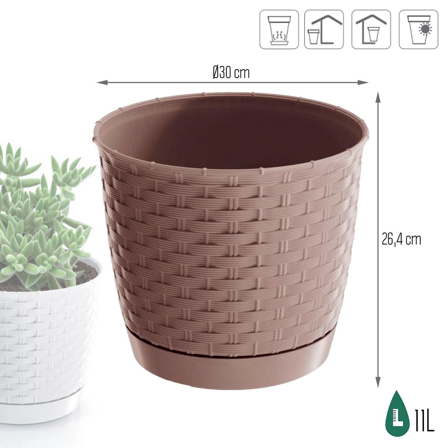 Maceta Ratolla Round 11l., Dimensiones (mm) 300x300x264, Color Mocca_2