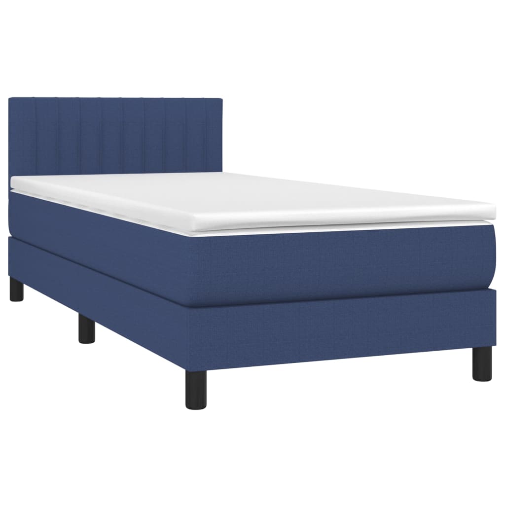 Cama Box Spring Colchón Y Luces Led Tela Azul 100x200 Cm / Vetonek_1