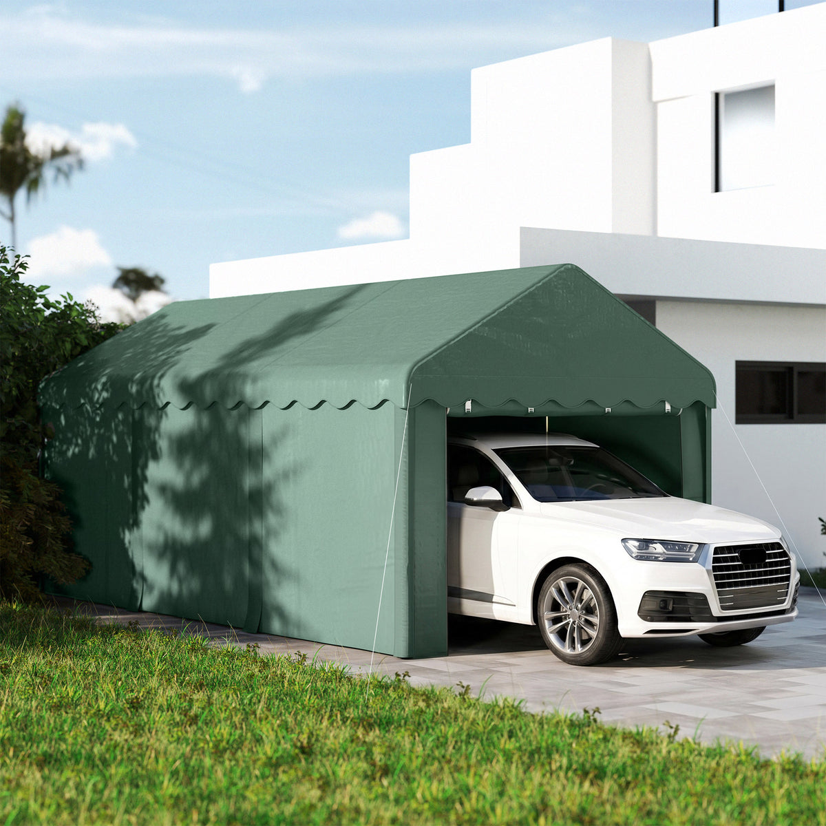 Outsunny Carpa Garaje 6x3 M Con Paredes Laterales Desmontables Verde_1