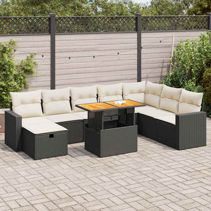 Set Sofás Jardín Y Cojines 9 Pzas Ratán Sintético Acacia Negro / Vetonek_4