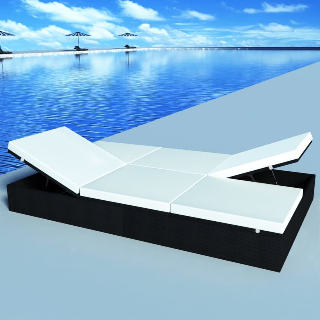 Vidaxl Tumbona Doble Con Cojín De Ratán Sintético Negra_1