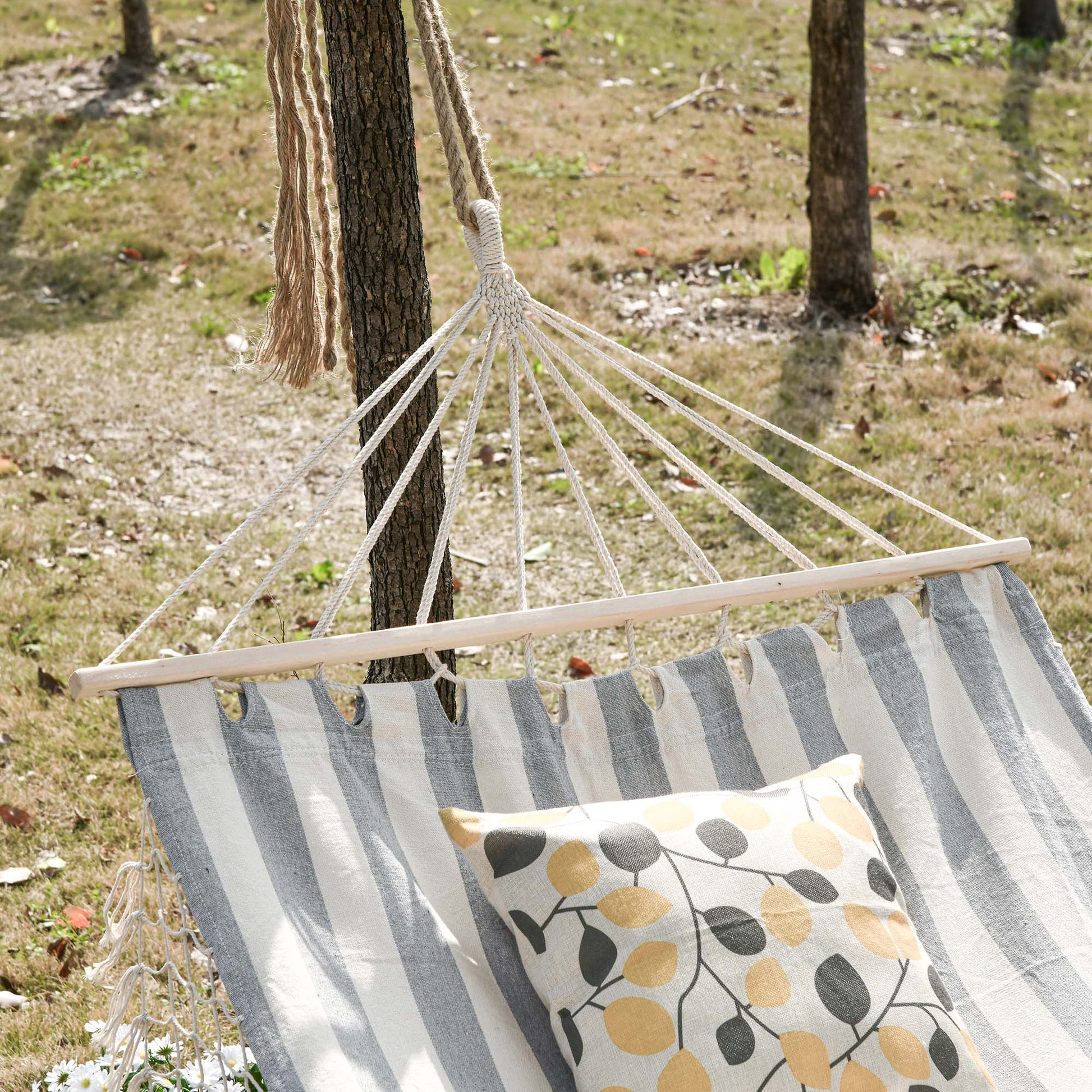 Outsunny Hamaca De Jardín Con Travesaños De Madera Carga 120 Kg Gris Y Crema_4
