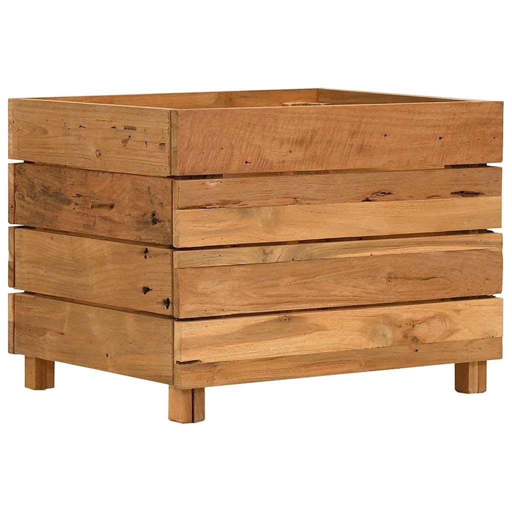 Arriate Elevado Madera De Teca Reciclada Y Acero 50x40x38 Cm_0