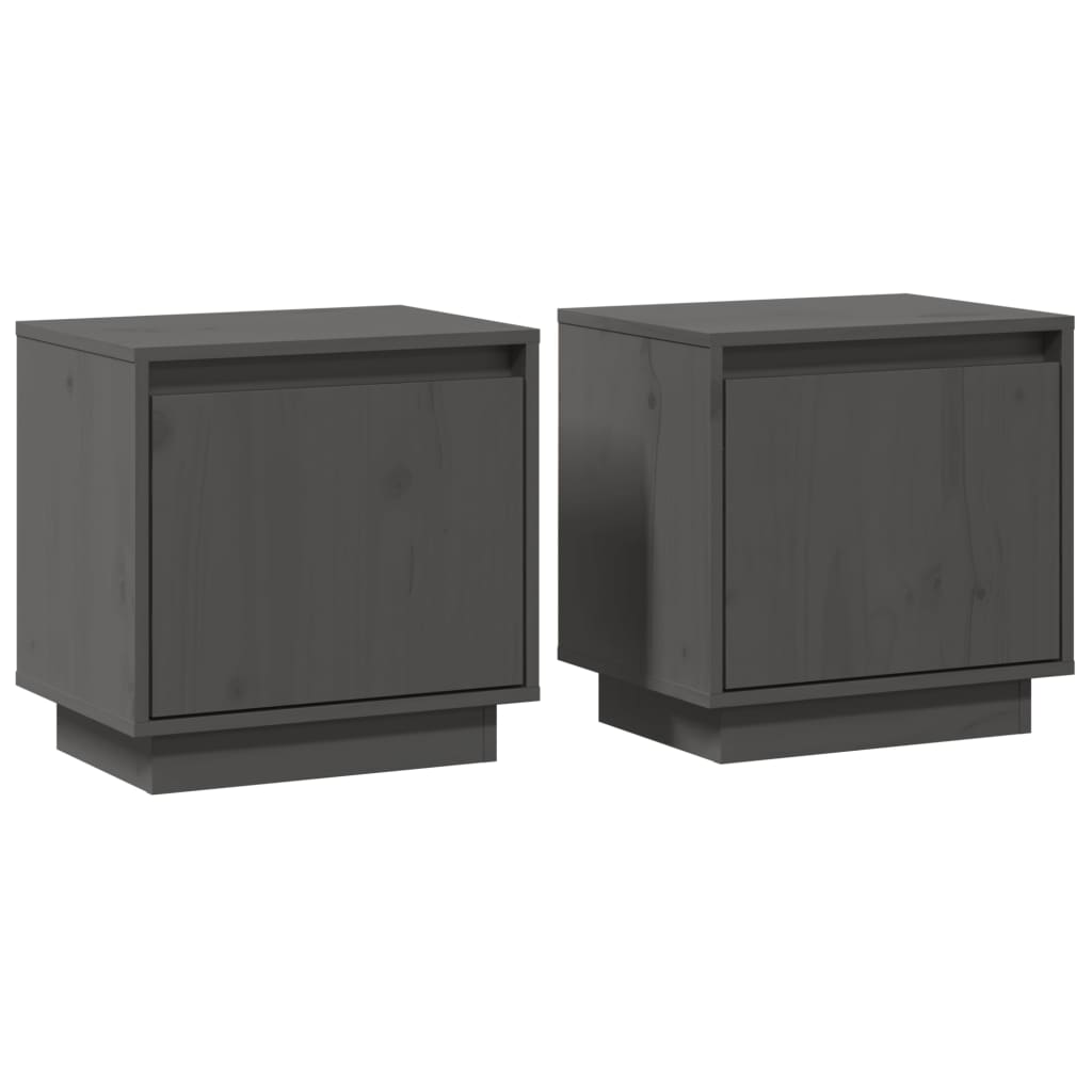 Mesitas De Noche 2 Uds Madera Maciza De Pino Gris 40x30x40 Cm_0