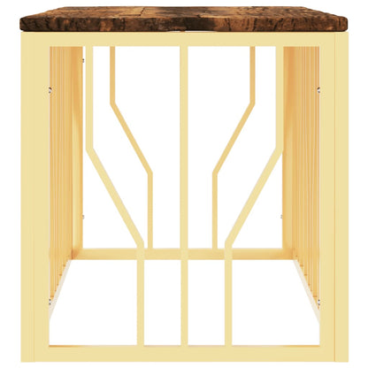 Mesa De Centro Acero Inoxidable Madera Maciza Reciclada Dorada_2
