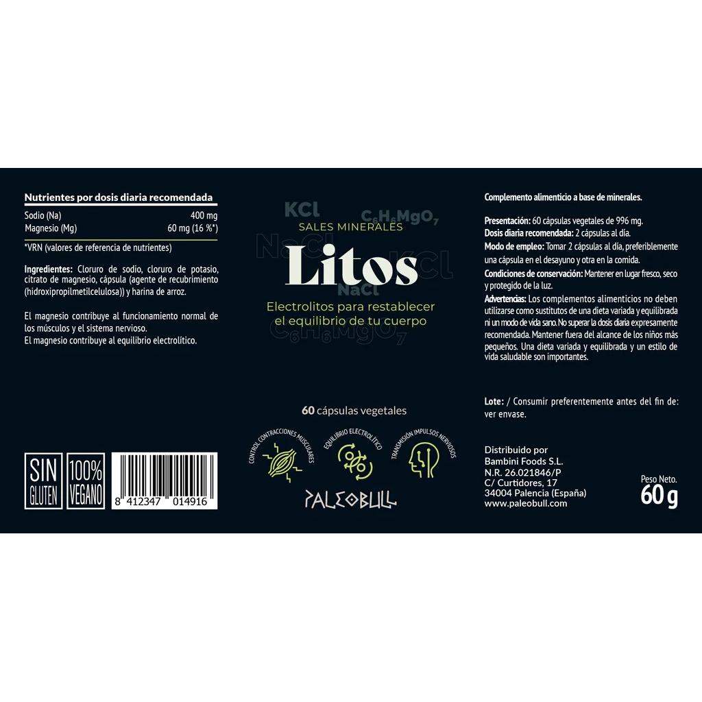 Sais Minerais Litos com Electrólitos Paleobull 60 cápsulas