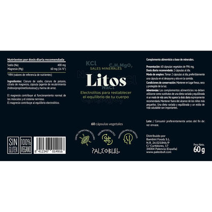 Sais Minerais Litos com Electrólitos Paleobull 60 cápsulas