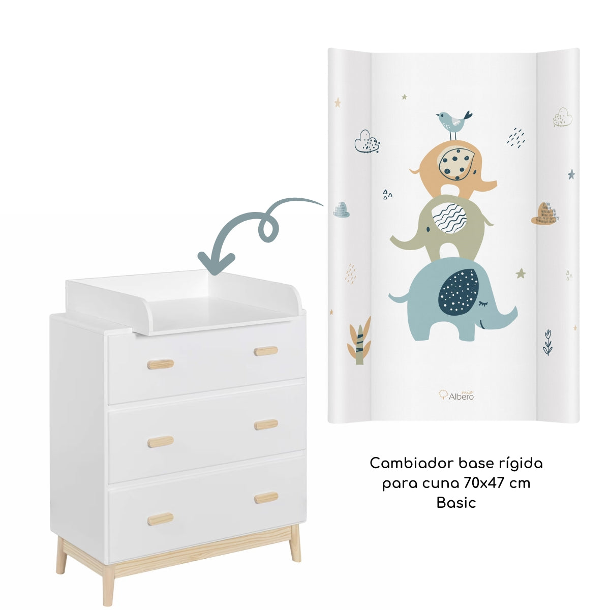 Basic Cambiador Base Rígida 70x47cm Cuna Y Cómoda 2 En 1 Albero Mio | Estable En La Cuna, Práctico En La Cómoda_4