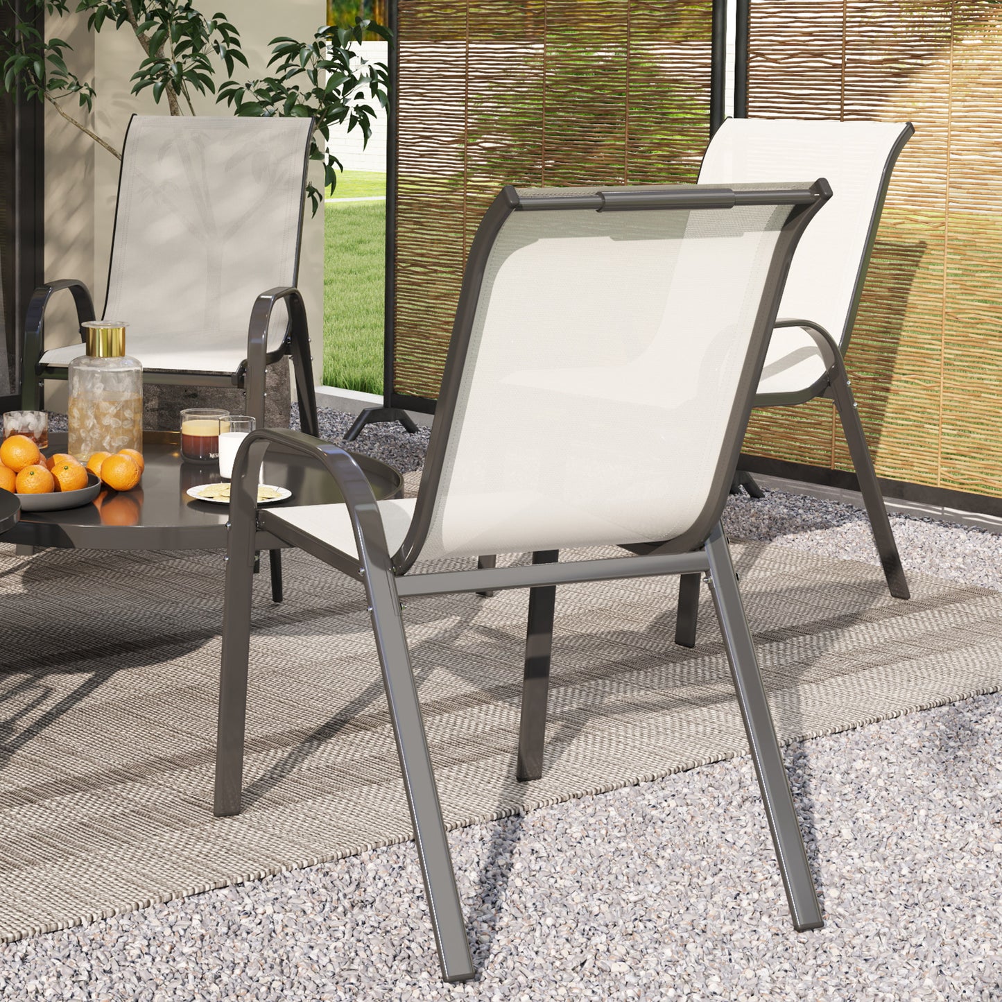 Outsunny Juego De 4 Sillas Jardín Exterior Apilables 54x71x93 Cm Beige Y Negro_4