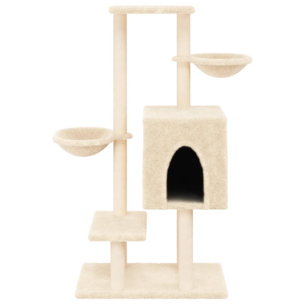 Rascador Para Gatos Con Postes De Sisal Color Crema 117 Cm_3