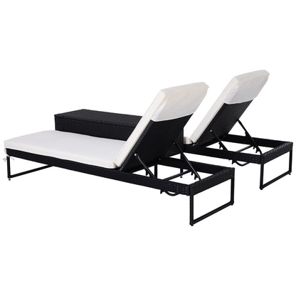 Outsunny Conjunto De 2 Tumbonas De Terraza Con Mesa Ratán 195x60x86 Cm Negro_4