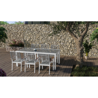 Magnolia Conjunto De Comedor De Exterior 6 Sillones + 1 Mesa De Cristal, Acero Y Texaline_4