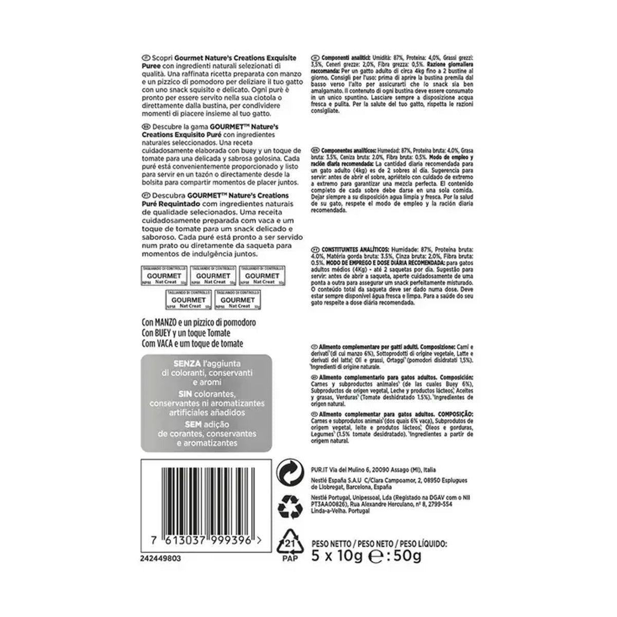 GOURMET Nature's Creations Puré Requintado Líquido com Salmão e Cenoura 5x10g