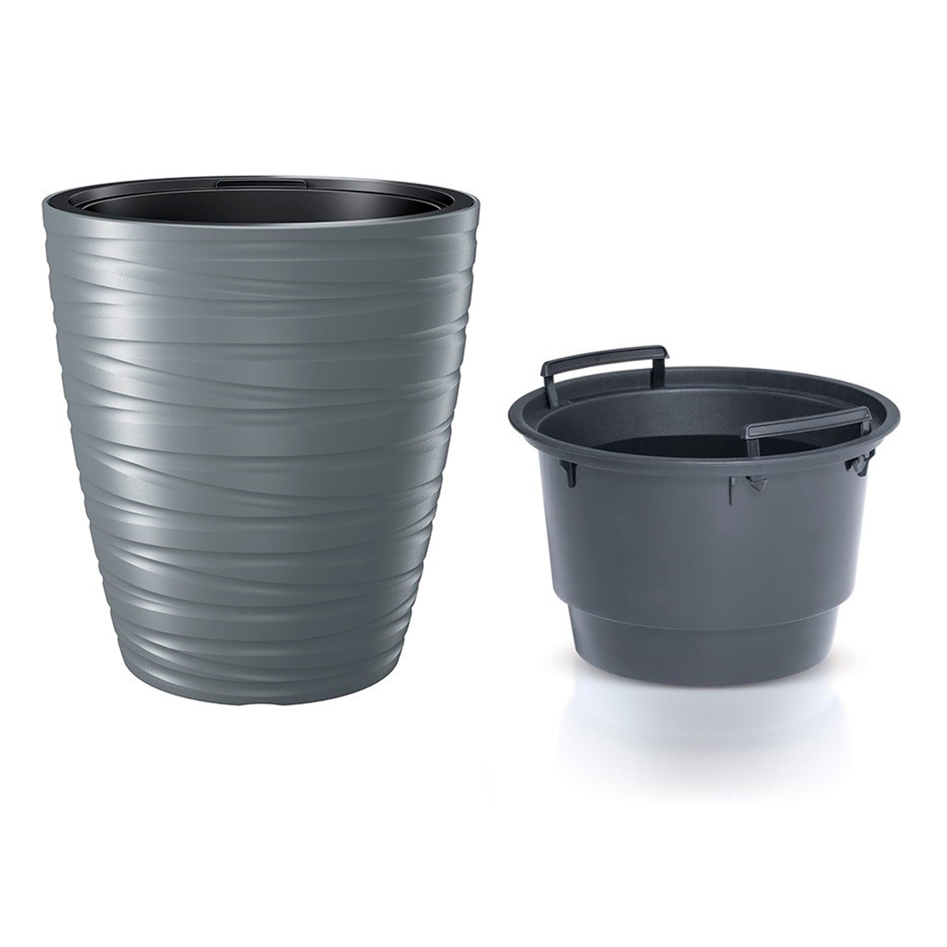 Maceta Con Deposito 16l Maze De Plastico En Color Gris Piedra 29,6 (largo) X 29,6 (ancho) X 32,9 (alto) Cm