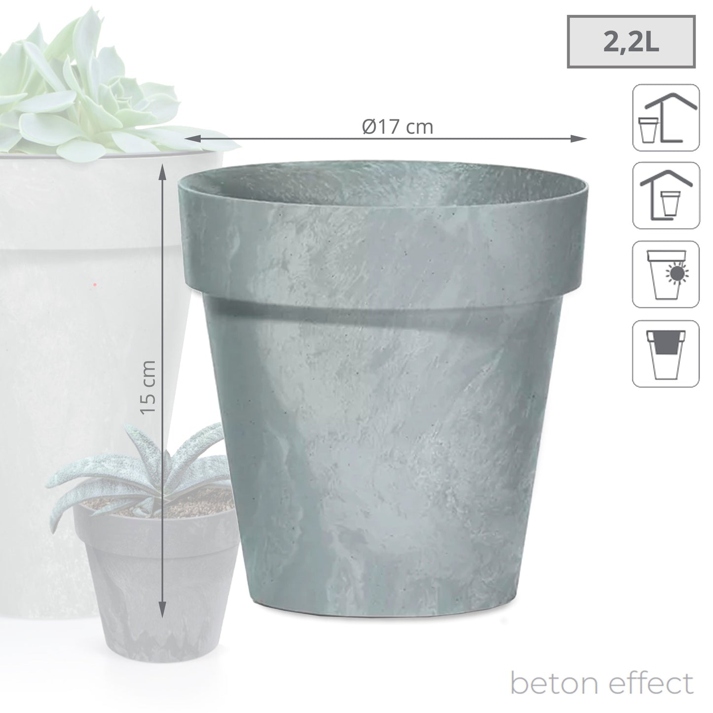 Maceta Cube Beton Effect 2,2l., Dimensiones (mm) 170x170x150, Color Hormigón_2