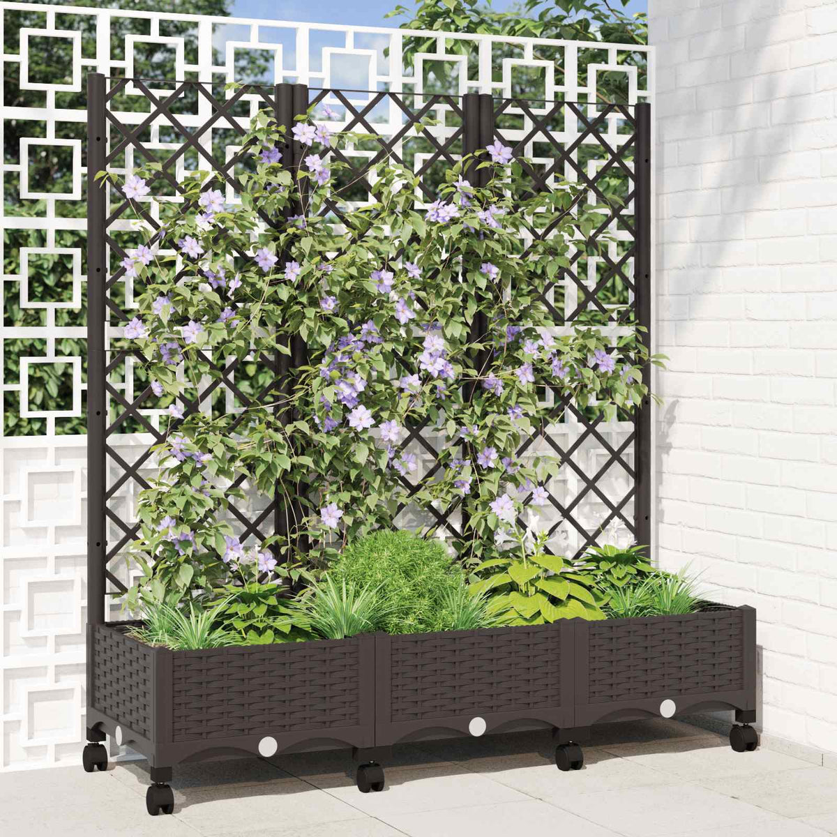 Jardinera Con Enrejado Y Ruedas Marrón 120 X 40 X 131,5 Cm Pp_1