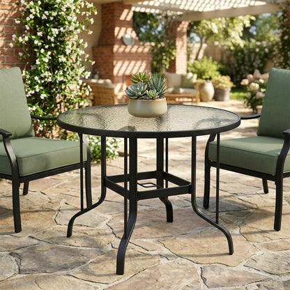Outsunny Mesa De Jardín Exterior Con Orificio Para Sombrilla Ø96,5x71 Cm Negro_4