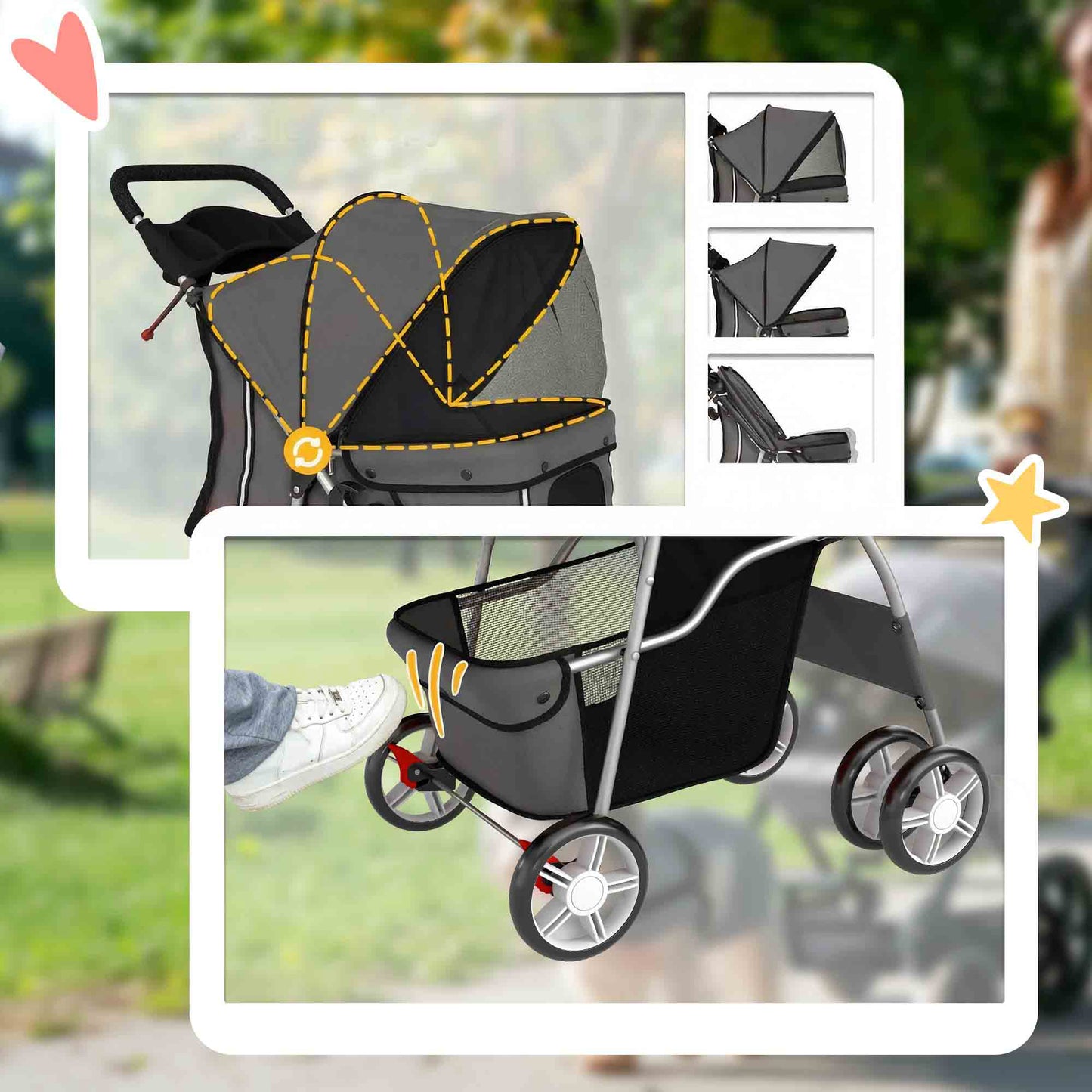 Pawhut Carrito Para Perros Plegable Cesta De Almacenaje 77x44x102 Cm Gris Oscuro_4