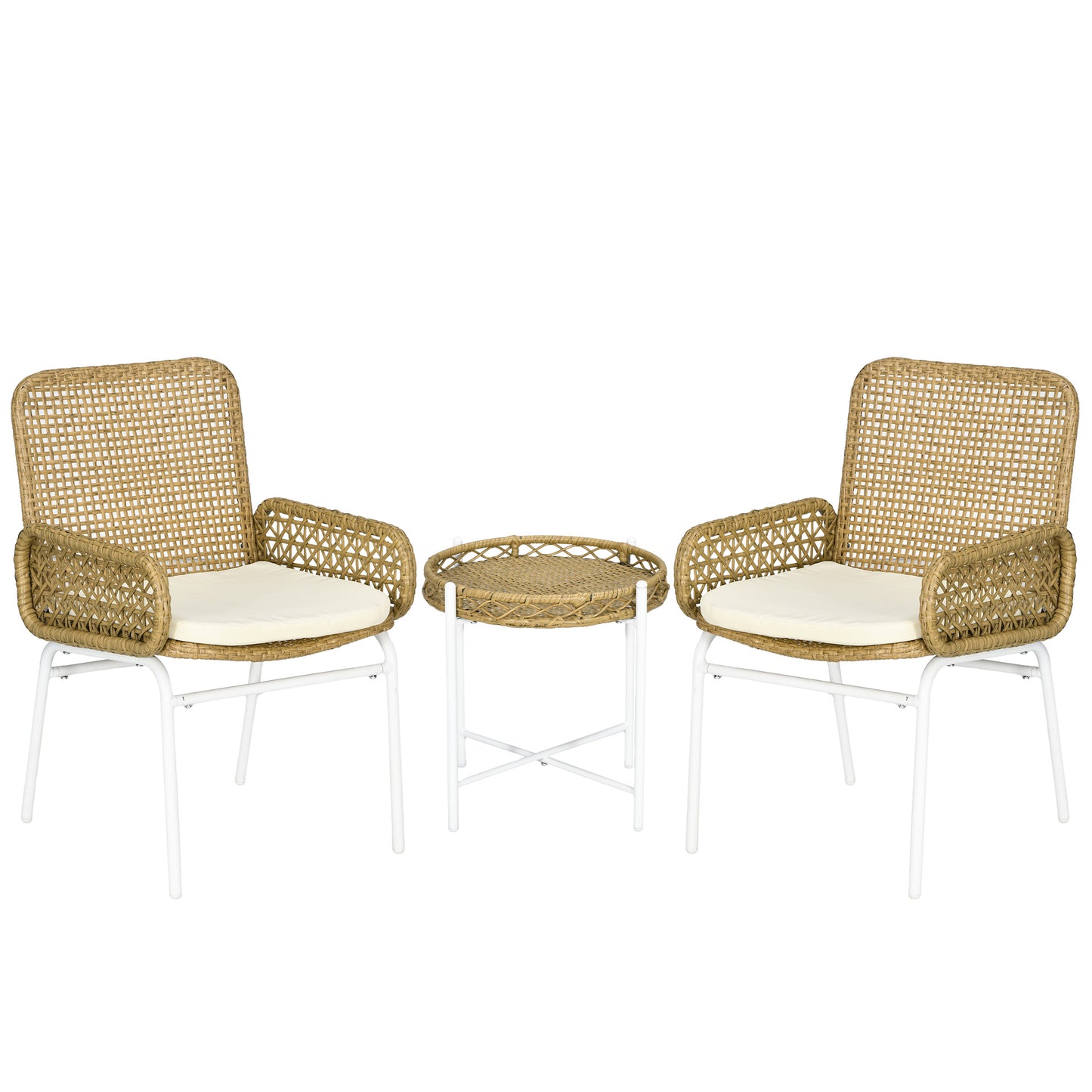Outsunny Conjunto De Mesa Y Sillas De Jardín Exterior De 3 Piezas Natural_0