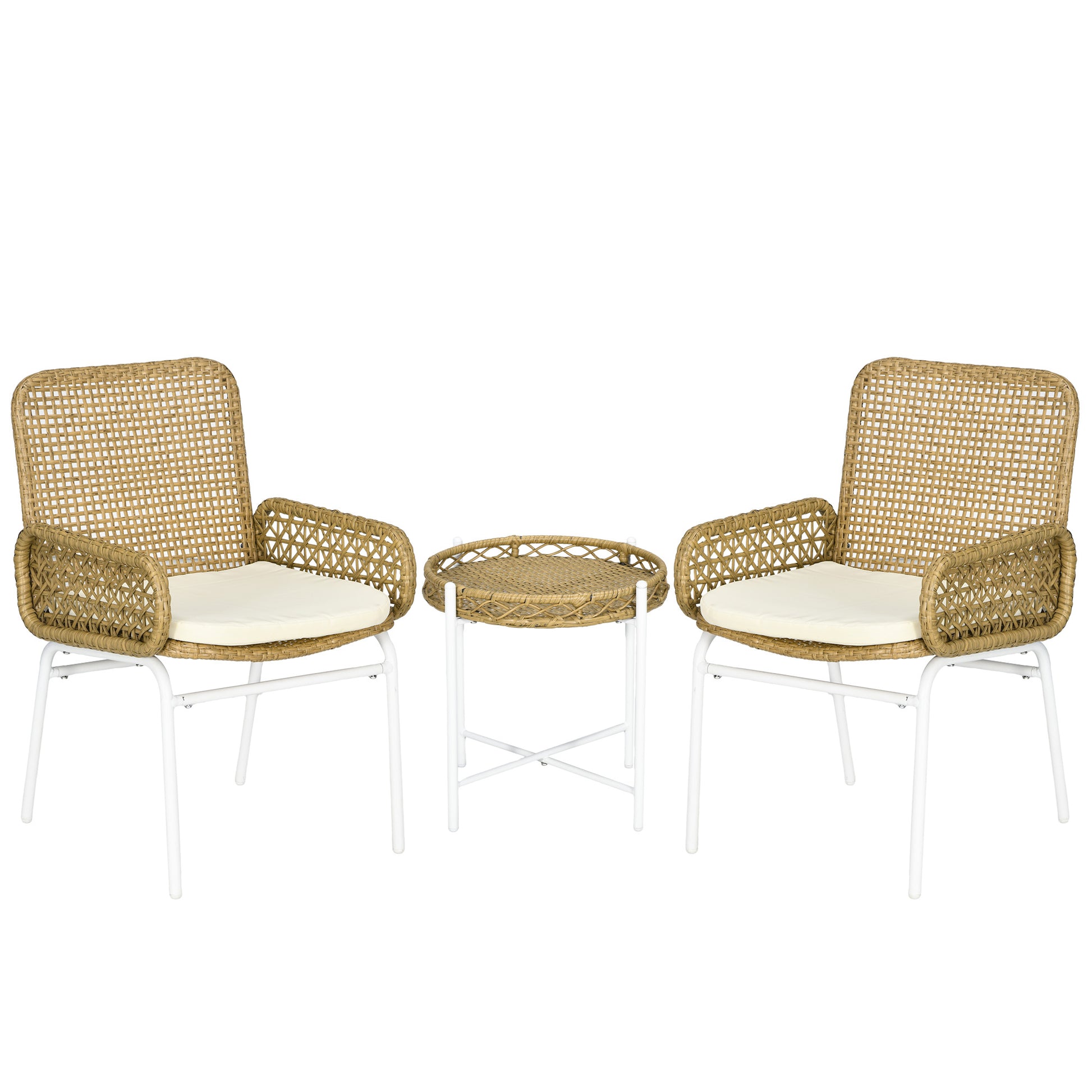 Outsunny Conjunto De Mesa Y Sillas De Jardín Exterior De 3 Piezas Natural_0