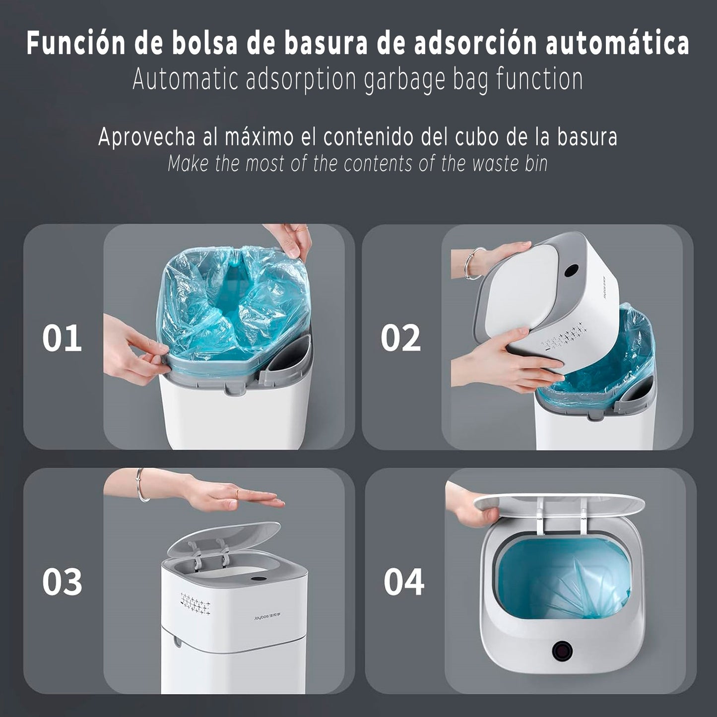Cubo De Basura Inteligente Con Sensor De Apertura Y Absorción De Aire 16 L_2